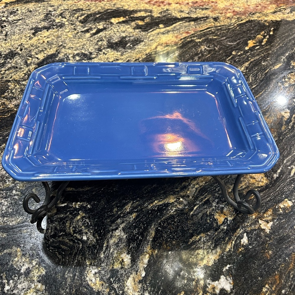 Longaberger Platter with Wrought Iron Stand